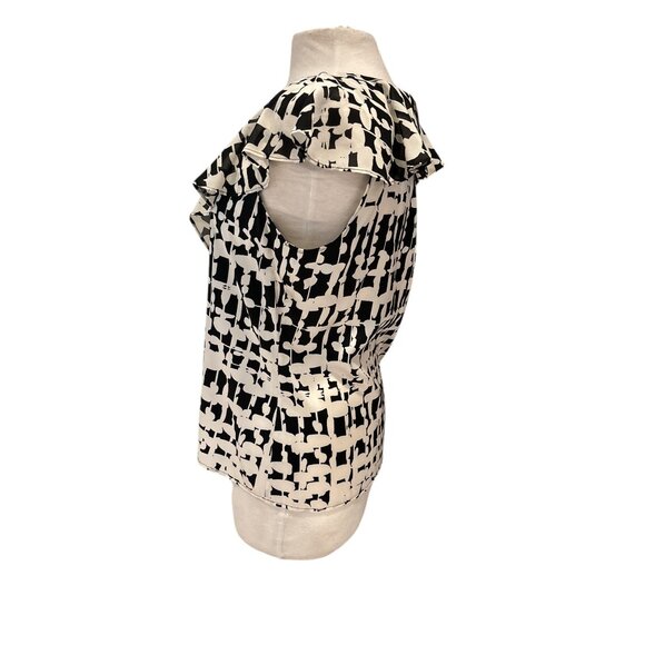 St. John Womens Ruffled Cap Sleeve Blouse Black & White Abstract Print Size 8 Si - Picture 2 of 8